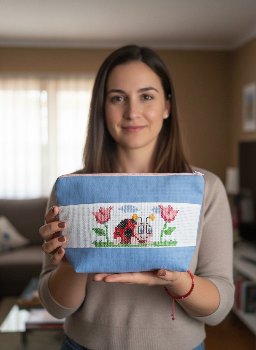 Cosmetiquera Punto de cruz (Hecho a mano)