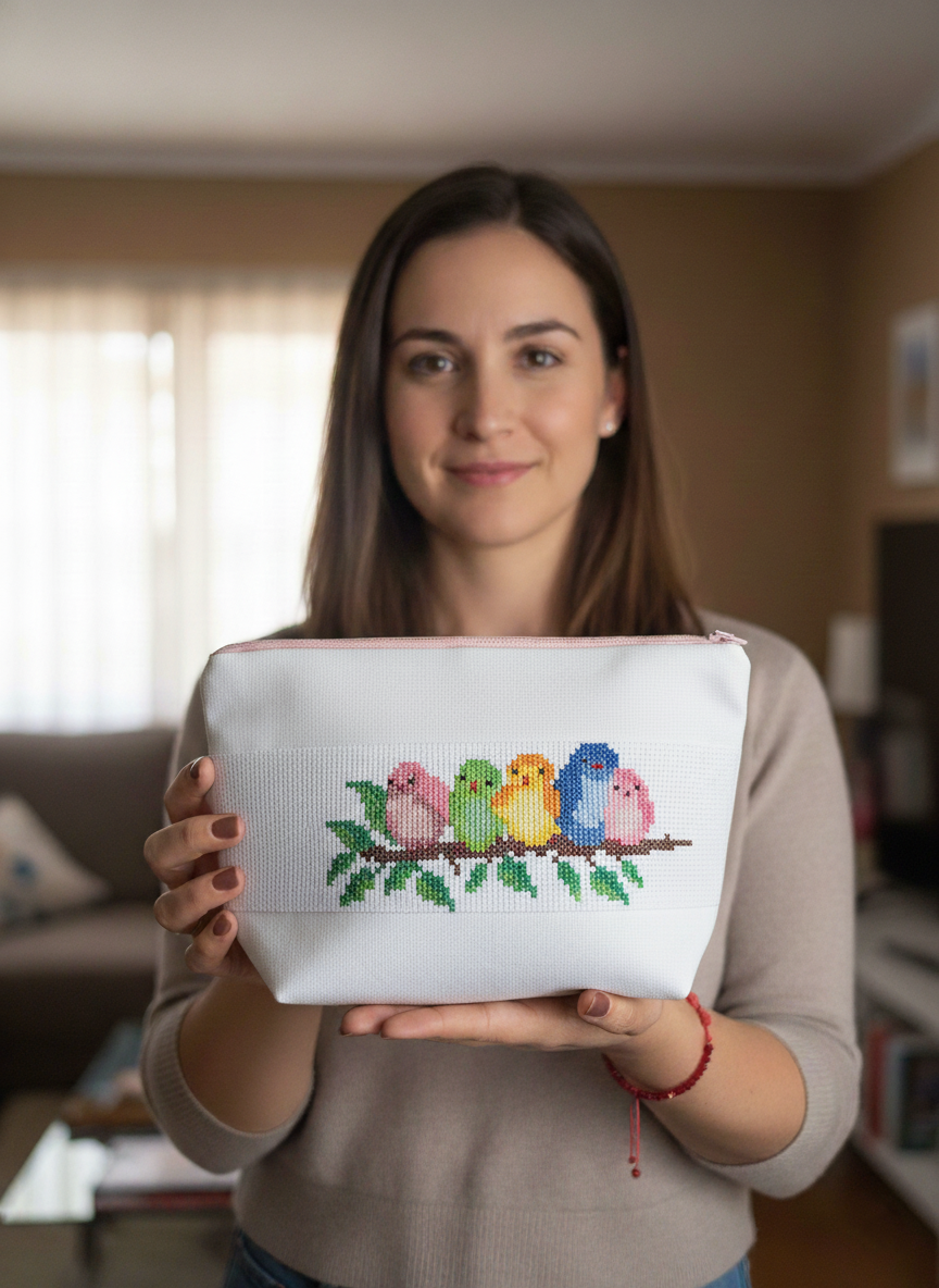 Cosmetiquera Punto de cruz (Hecho a mano)