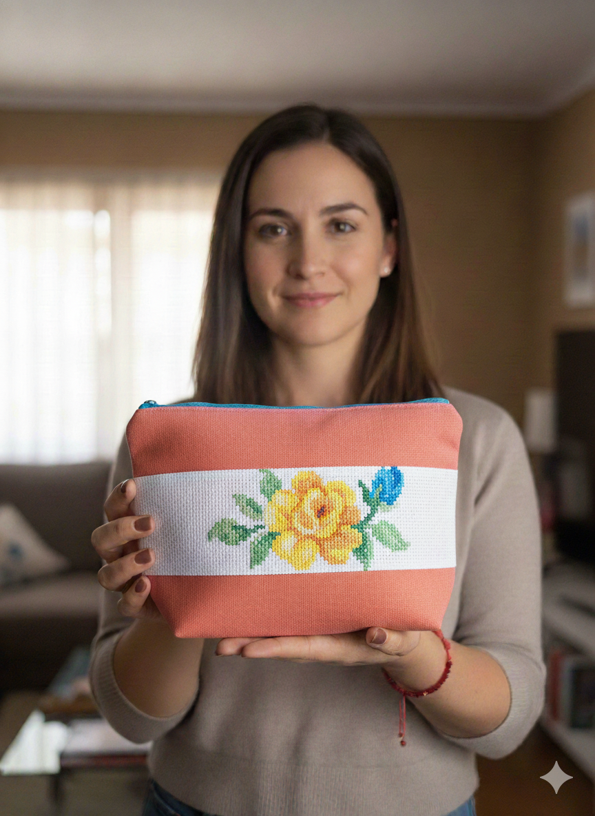 Cosmetiquera Punto de cruz (Hecho a mano)